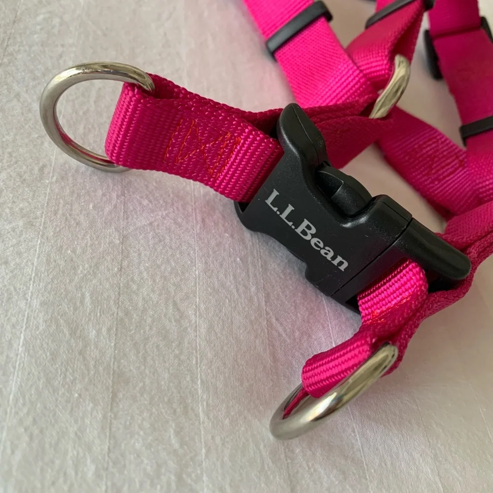 L.L.Bean Fuchsia Pink Adjustable Dog Harness I Am Friendly Ask to Pet Me